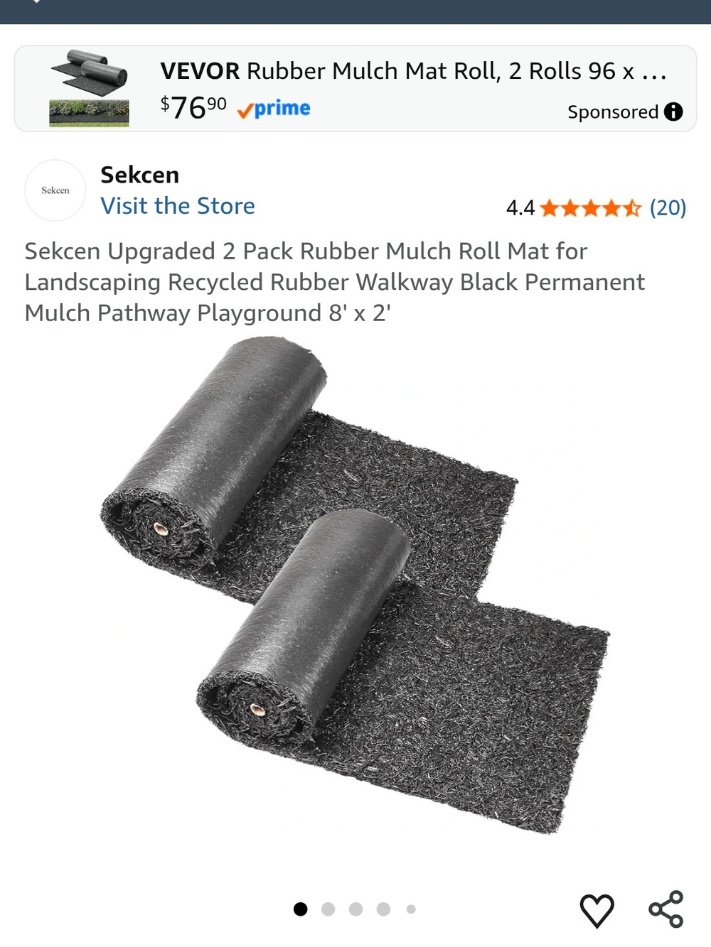 Black Rubber Mulch Mat Roll - 2-Pack